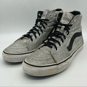 Vans Sk8-Hi Silver And Black Glitter Sneakers Men Sz 10 Women 11.5 Raiders KISS
